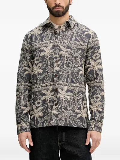 Mos Mosh David Palm-print Shirt Jacket In Blue