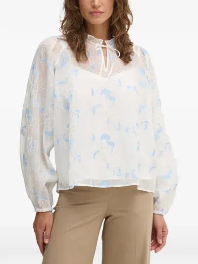 Mos Mosh Floral Ruffled Blouse In White