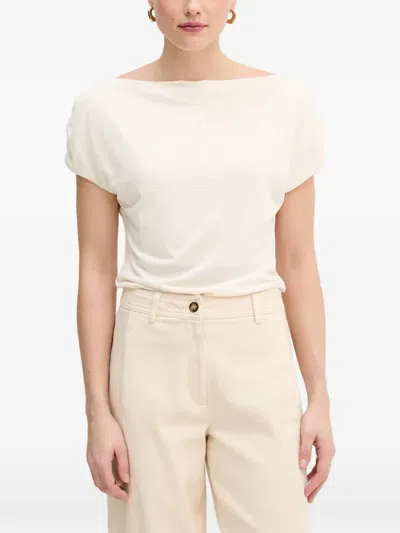 Mos Mosh Gathered-sleeve Boat-neck T-shirt In Neutrals