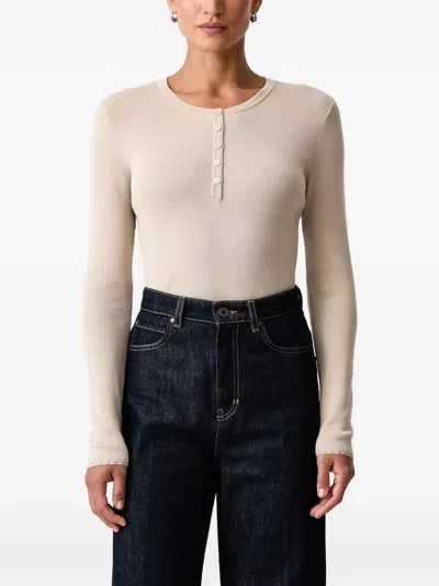 Mos Mosh Henley-neck Ribbed Sweater In Neutrals