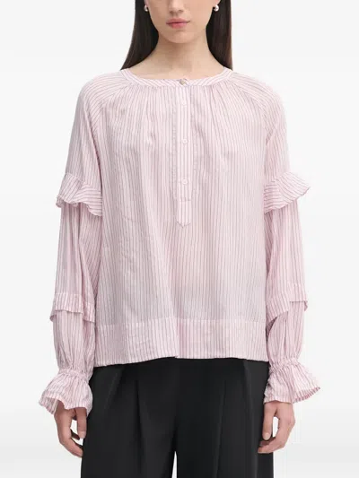 Mos Mosh Jorun Ruffled Striped Blouse In Pink