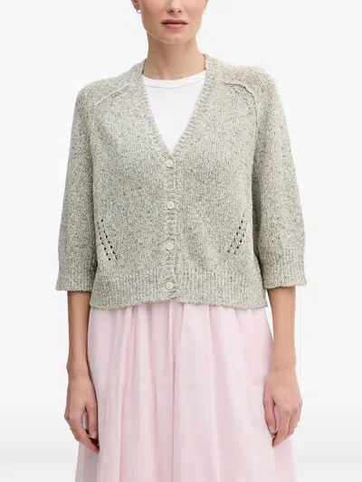 Mos Mosh Lizet Pointelle-knit Button-up Cardigan In Green