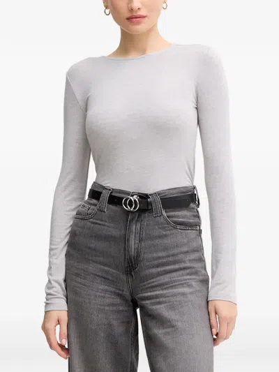Mos Mosh Long-sleeve Round-neck T-shirt In Gray
