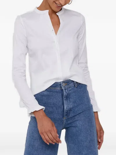 Mos Mosh Mattie Ruffled-cuff Band-collar Shirt In White