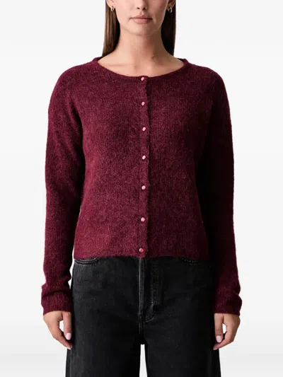 Mos Mosh Mmalmine Brushed Button-front Cardigan In Red