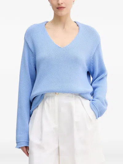 Mos Mosh Mmbine V-neck Chunky-knit Sweater In Blue