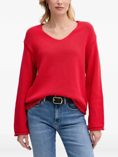 Mos Mosh Mmbine V-neck Dropped-shoulder Sweater In Red