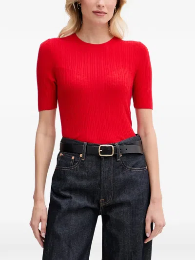 Mos Mosh Mmbouch Ribbed-knit Short-sleeve Top In Red
