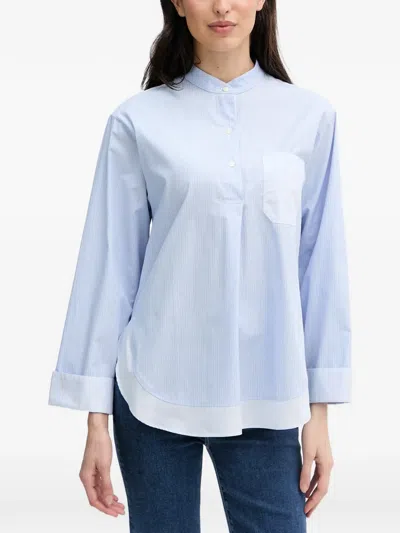 Mos Mosh Mmbronwyn Striped Band-collar Shirt In 블루