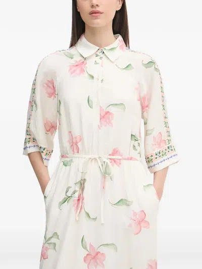 Mos Mosh Mmbunno Big Orchid Floral-print Belted Midi Dress In White