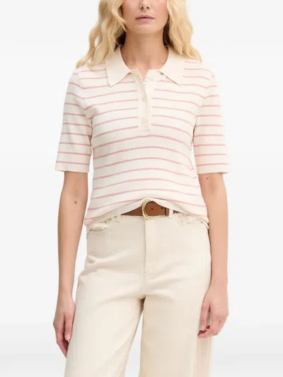Mos Mosh Mmcaliz Striped Ribbed Polo Shirt In Neutrals