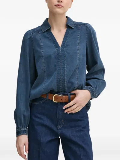 Mos Mosh Mmfozi V-neck Embroidered Blouse In Blue