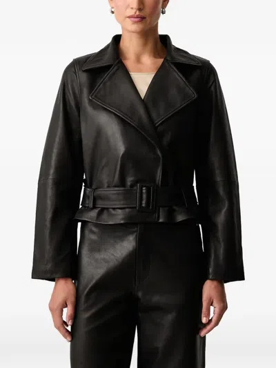 Mos Mosh Mmlasco Belted Leather Jacket In Black