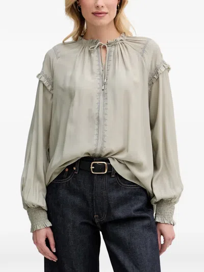 Mos Mosh Mmmarb Sansa Emb Ruffled Embroidered Blouse In 그린