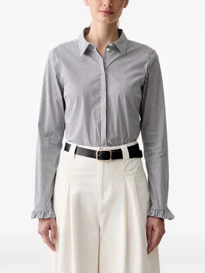 Mos Mosh Mmmattie Flip Striped Ruffle-cuff Shirt In 블루