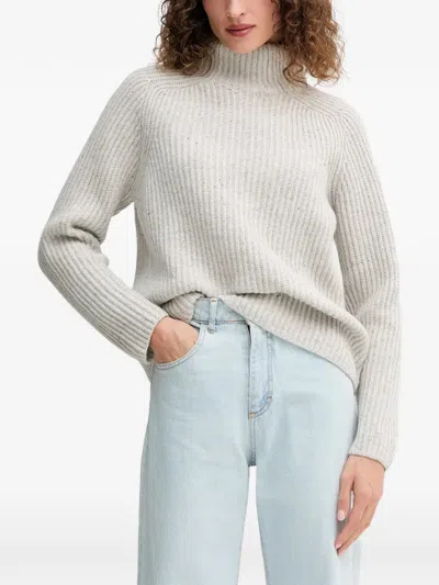 Mos Mosh Mmthyra High-neck Ribbed Sweater In Gray