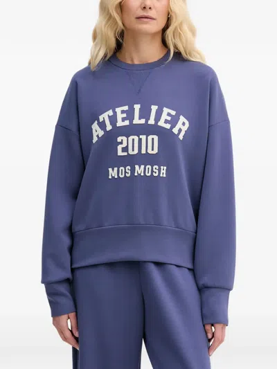 Mos Mosh Nima Logo-print Drop-shoulder Sweatshirt In Blue