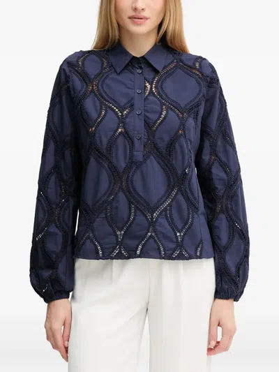 Mos Mosh Nolin Openwork Collared Shirt In Blue