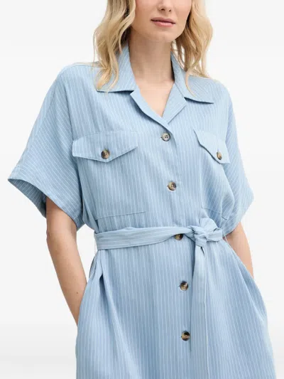 Mos Mosh Pinstriped Belted Midi Dress In Blue