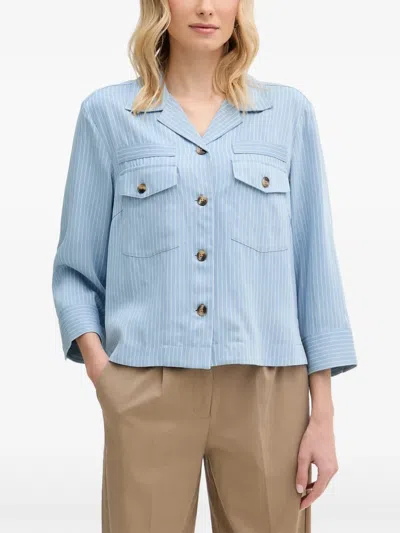 Mos Mosh Pinstripe-pattern Patch-pocket Shirt In 블루