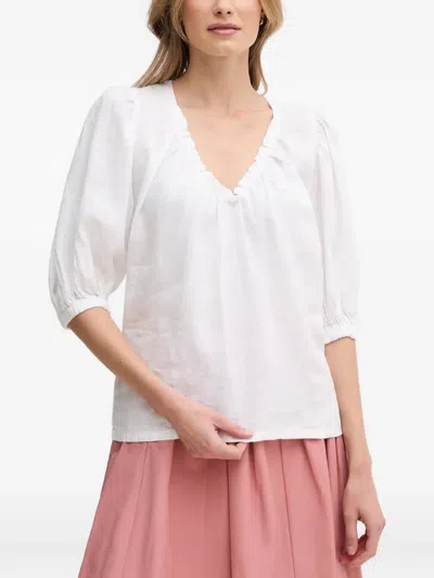 Mos Mosh Puff-sleeve V-neck Blouse In White