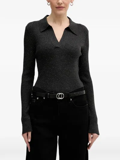 Mos Mosh Ronika V-neck Collared Top In Black