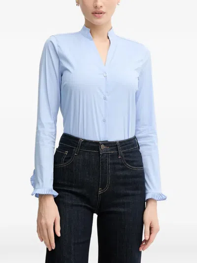 Mos Mosh Ruffled V-neck Shirt In Blue