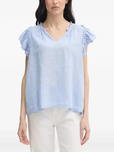 Mos Mosh Ruffled V-neck Blouse In 블루