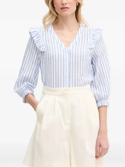 Mos Mosh Ruffle-trimmed Striped Shirt In 화이트