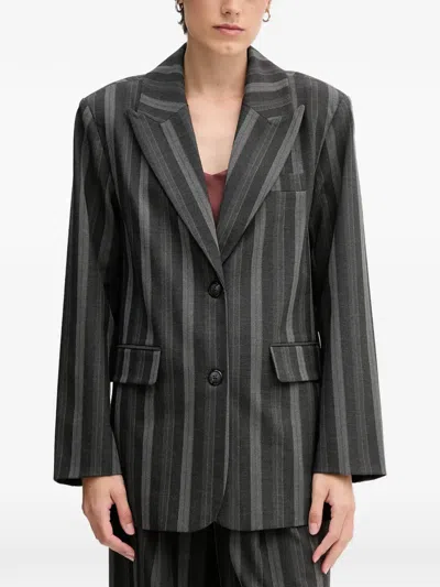 Mos Mosh Striped Button Blazer In Gray