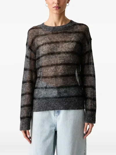 Mos Mosh Striped Semi-sheer Sweater In 그레이