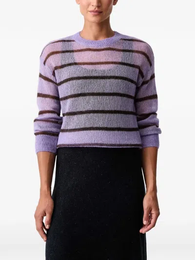Mos Mosh Striped Semi-sheer Sweater In Purple