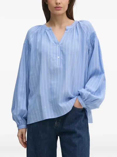 Mos Mosh Striped V-neck Blouse In Blue