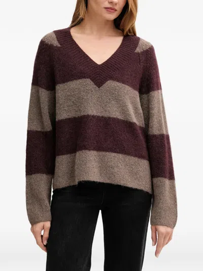 Mos Mosh Striped V-neck Sweater In Multi