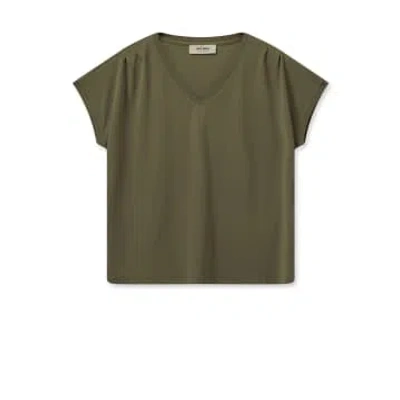Mos Mosh Tekis V Neck Tee In Burnt Olive In Green