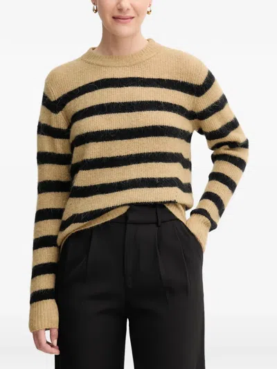 Mos Mosh Thora Striped Crew-neck Sweater In Brown