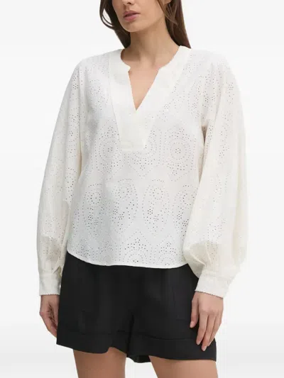 Mos Mosh V-neck Eyelet Blouse In White