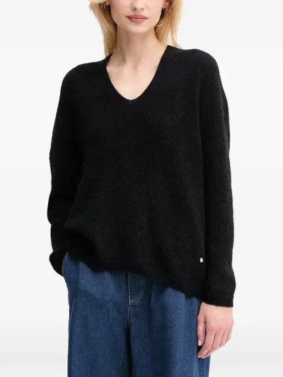 Mos Mosh V-neck Knitted Top In Black