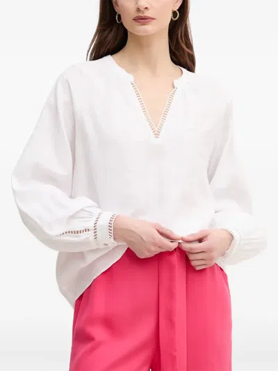 Mos Mosh V-neck Openwork Blouse In White