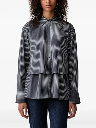 Mos Mosh Vertical-stripe Layered-effect Shirt In 灰色