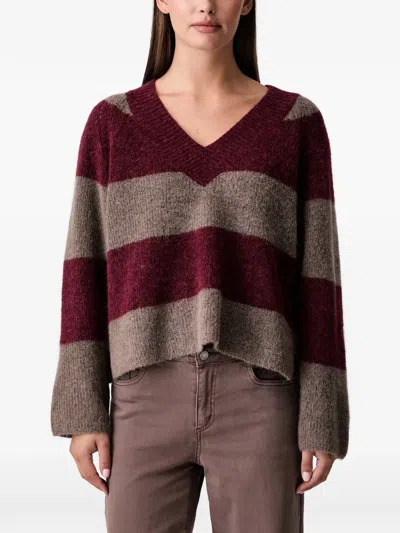 Mos Mosh V-neck Striped Sweater In Red