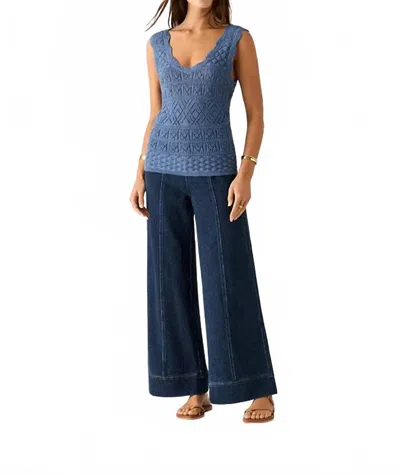 Mos The Label Bruna Pointelle Top In Harbour Blue