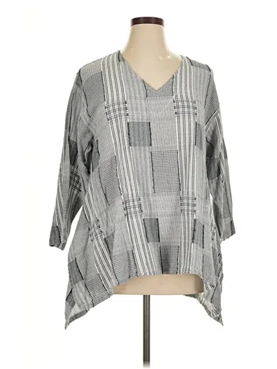 Pre-owned Mosaic Long Sleeve Top Gray V-neck Tops