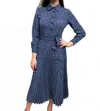 Mosaic Pleated Midi Dress In Navy In Blue