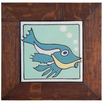 Pre-owned Mosaic Tile Co. Spiny Fish,  Rare Art Deco Tile With Quartersawn Oak Frame In Black