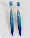 Mosaic Women's Long Drop Stud Earrings In Wave In Blue