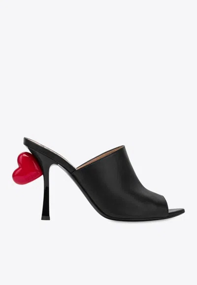 Moschino 100 Heart Mules In Nappa Leather In Black