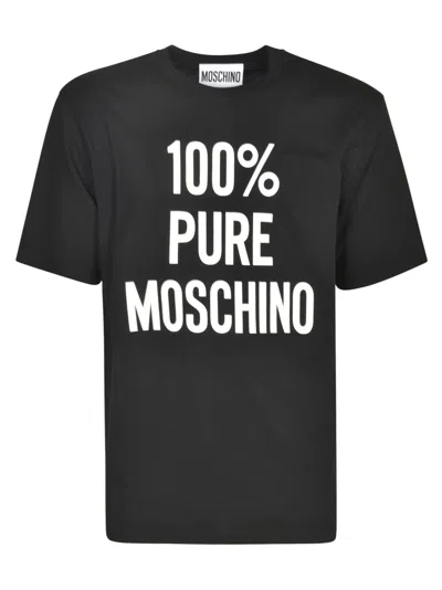 Moschino Slogan Printed Crewneck T-shirt In Fantasia Nero