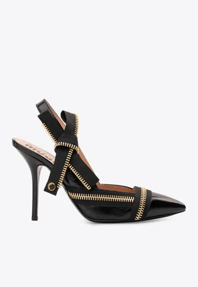 Moschino Zip-detailing Leather Pumps In Nero