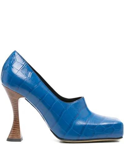 Moschino 100mm Crocodile-effect Pumps In Blue